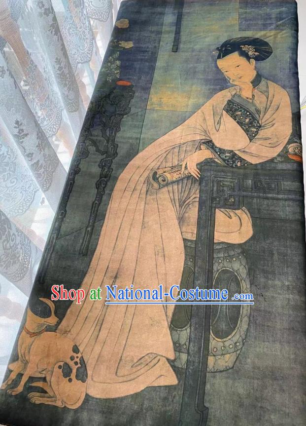 Chinese Silk Fabric Classical Palace Beauty Pattern Brocade Cloth Grey Gambiered Guangdong Gauze Material Traditional Qipao Dress Drapery