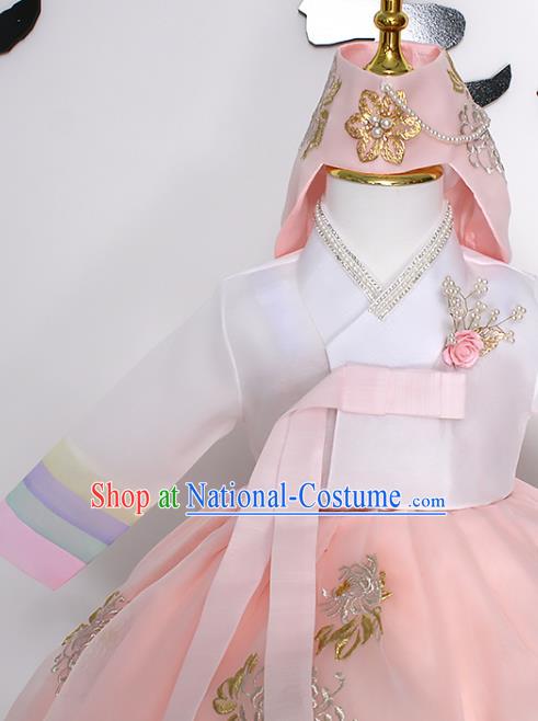 Traditional Korean Hanbok Clothing Children Girl White Blouse and Pink Dress Fashion Apparels