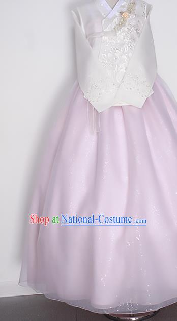 Asian Korea Bride White Blouse and Lilac Dress Korean Traditional Fashion Garments Court Princess Hanbok Clothing