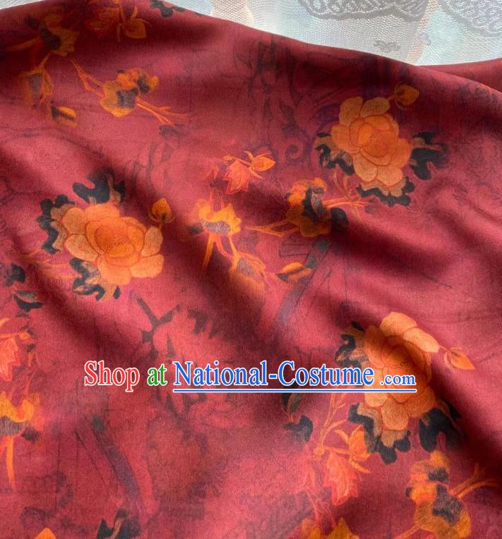 Chinese Classical Qing Dynasty Pattern Brocade Cloth Wine Red Gambiered Guangdong Gauze Material Traditional Qipao Dress Drapery Silk Fabric