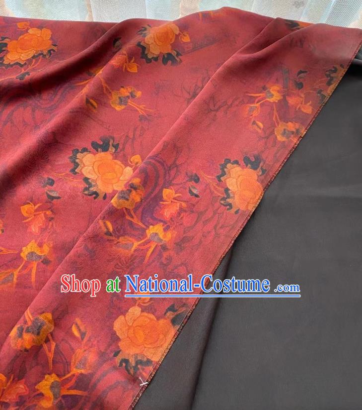 Chinese Classical Qing Dynasty Pattern Brocade Cloth Wine Red Gambiered Guangdong Gauze Material Traditional Qipao Dress Drapery Silk Fabric