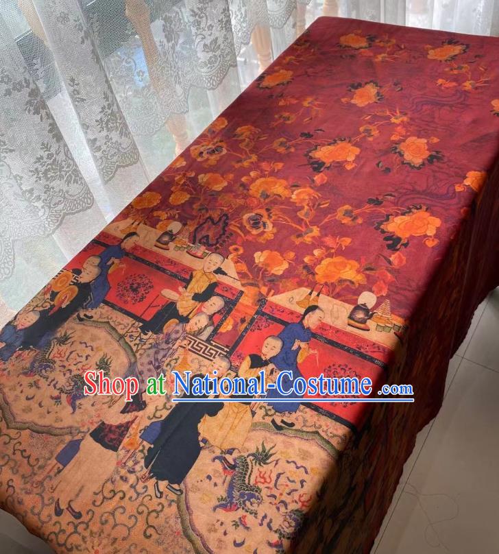 Chinese Classical Qing Dynasty Pattern Brocade Cloth Wine Red Gambiered Guangdong Gauze Material Traditional Qipao Dress Drapery Silk Fabric