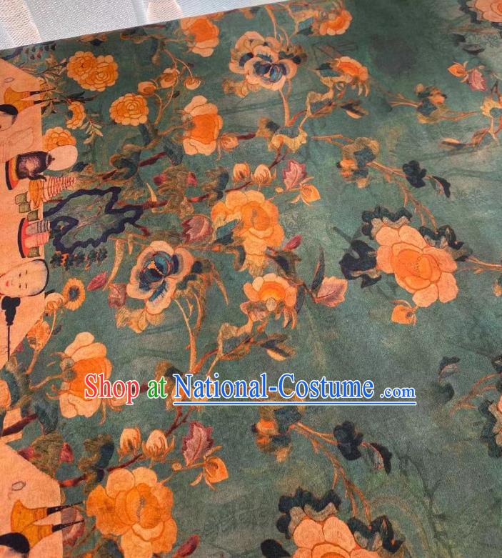 Chinese Silk Fabric Classical Qing Dynasty Pattern Brocade Cloth Green Gambiered Guangdong Gauze Material Traditional Qipao Dress Drapery