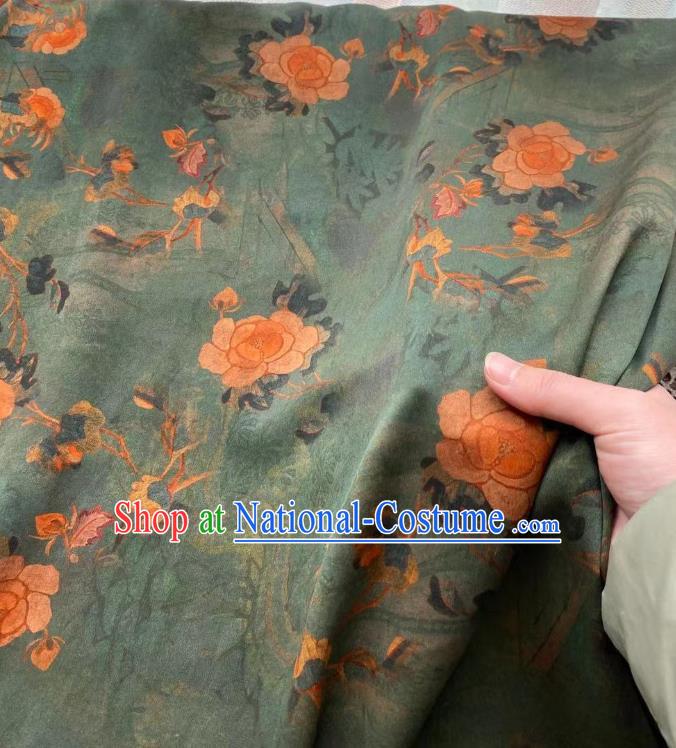 Chinese Silk Fabric Classical Qing Dynasty Pattern Brocade Cloth Green Gambiered Guangdong Gauze Material Traditional Qipao Dress Drapery