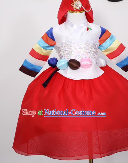 Traditional Korean Children Girl White Blouse and Red Dress Fashion Apparels Baby Princess Hanbok Clothing