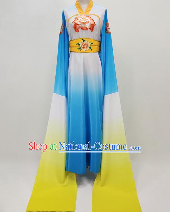 Chinese Beijing Opera Goddess Clothing Traditional Peking Opera Diva Blue Water Sleeve Dress Garments