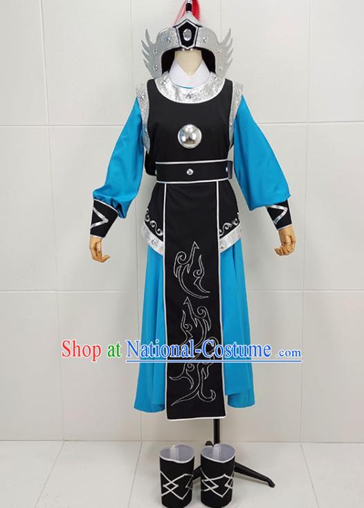 China Peking Opera Wusheng General Garments Traditional Beijing Opera Swordsman Clothing and Helmet