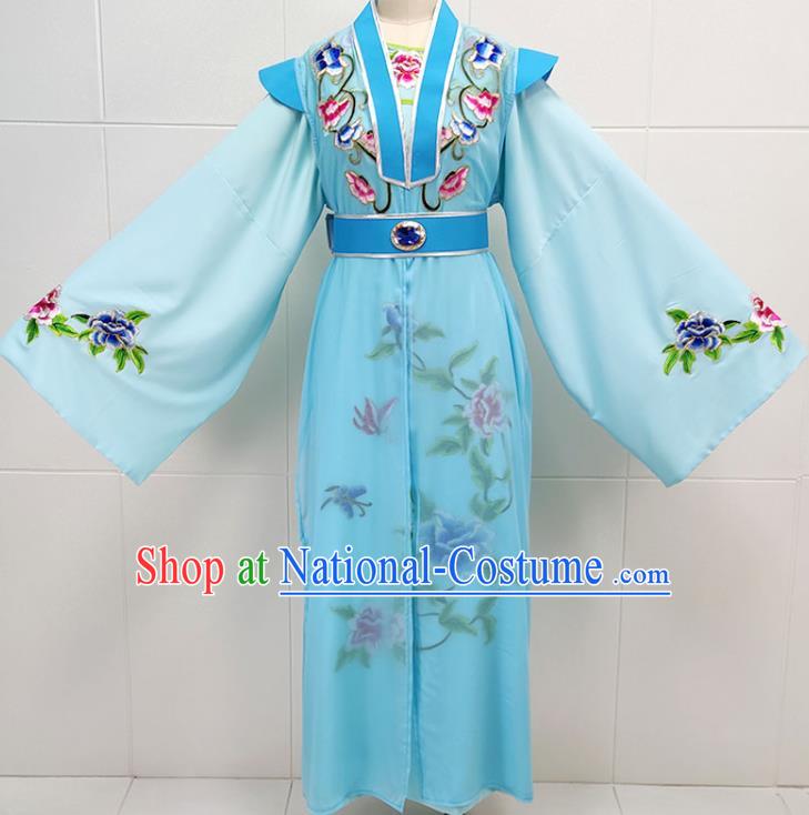 China Peking Opera Young Male Blue Garments Traditional Shaoxing Opera Xiaosheng Scholar Clothing