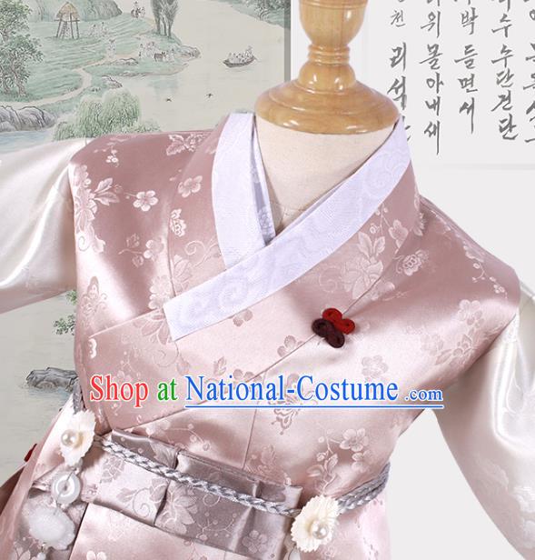 Korean Boys Hanbok Clothing Young Prince Pink Shirt and Brown Pants Asian Korea Traditional Fashion Garments