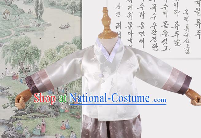 Korean Boys Hanbok Clothing Young Prince Pink Shirt and Brown Pants Asian Korea Traditional Fashion Garments