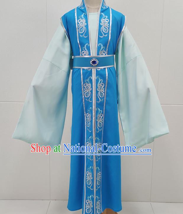 China Peking Opera Scholar Li Menglong Garments Traditional Shaoxing Opera Young Male Noble Childe Blue Clothing