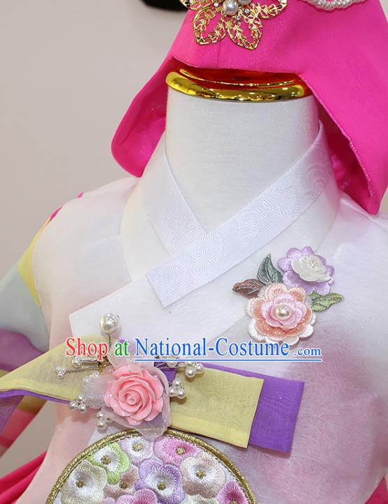 Traditional Korean Fashion Apparels Baby Princess Hanbok Clothing Children Girl White Blouse and Rosy Dress