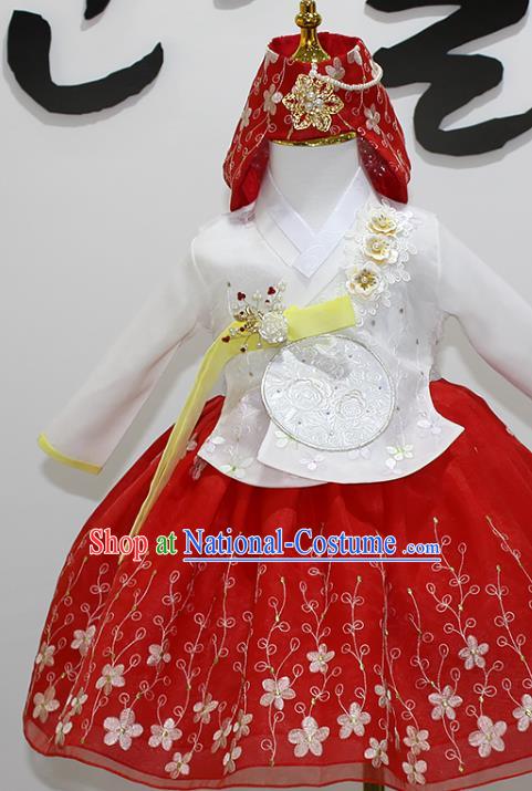 Traditional Korean Children Girl White Blouse and Red Dress Court Fashion Apparels Baby Princess Hanbok Clothing