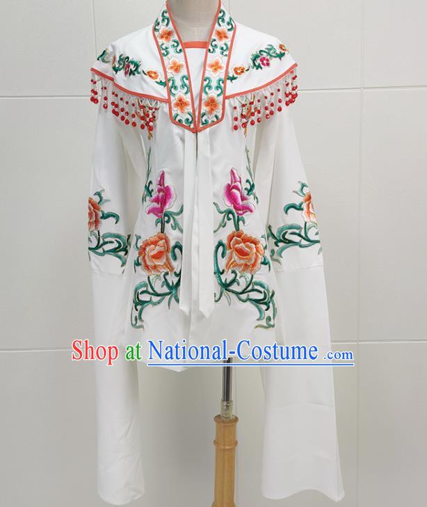 Chinese Traditional Shaoxing Opera Actress Garment Beijing Opera Princess Clothing Peking Opera Hua Tan Embroidered White Cape