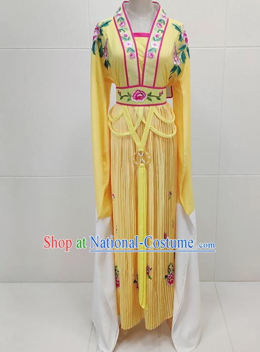 Chinese Beijing Opera Young Lady Clothing Traditional Shaoxing Opera Flowers Fairy Yellow Dress Garments