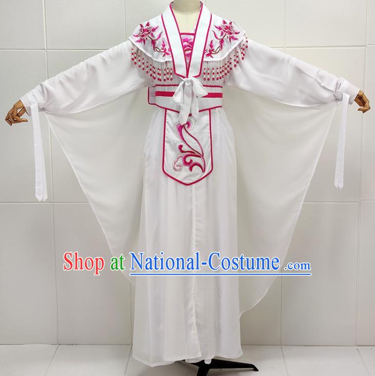 Chinese Traditional Shaoxing Opera Swordswoman Garment Beijing Opera Actress Clothing Peking Opera Young Woman White Dress