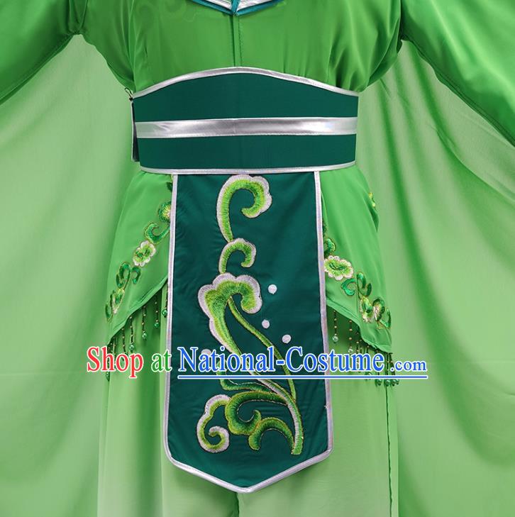 Chinese Peking Opera Young Woman Green Dress Traditional Shaoxing Opera Xiao Qing Garment Beijing Opera Swordswoman Clothing