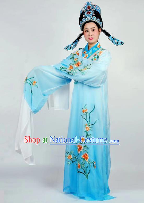 China Traditional Peking Opera Xiaosheng Blue Robe Beijing Opera Garment Shaoxing Opera Scholar Clothing