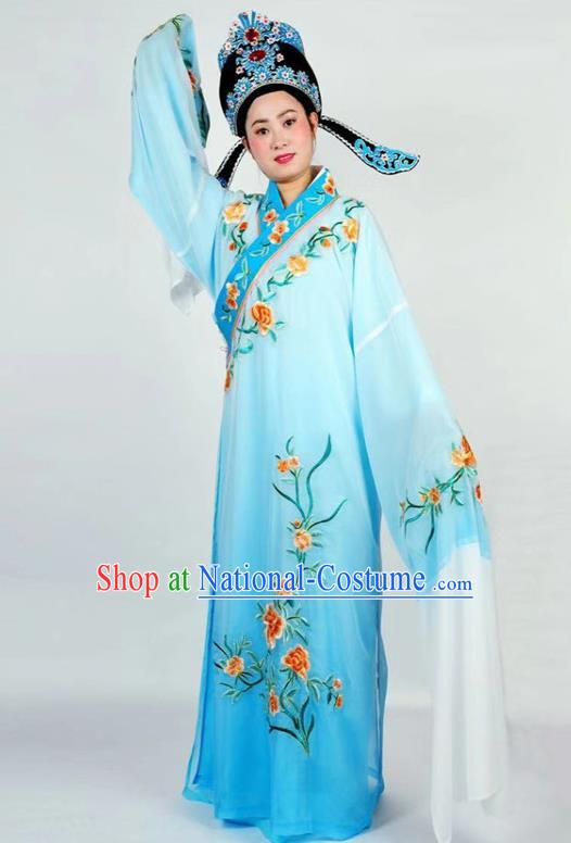 China Traditional Peking Opera Xiaosheng Blue Robe Beijing Opera Garment Shaoxing Opera Scholar Clothing