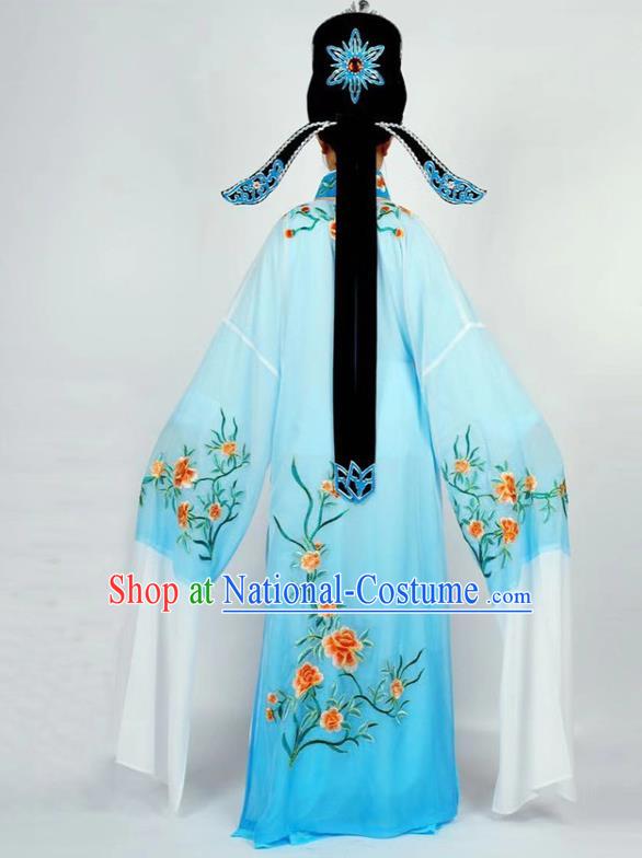 China Traditional Peking Opera Xiaosheng Blue Robe Beijing Opera Garment Shaoxing Opera Scholar Clothing