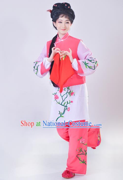 Chinese Traditional Shaoxing Opera Rosy Outfits Beijing Opera Young Lady Clothing Peking Opera Servant Girl Dress Garment