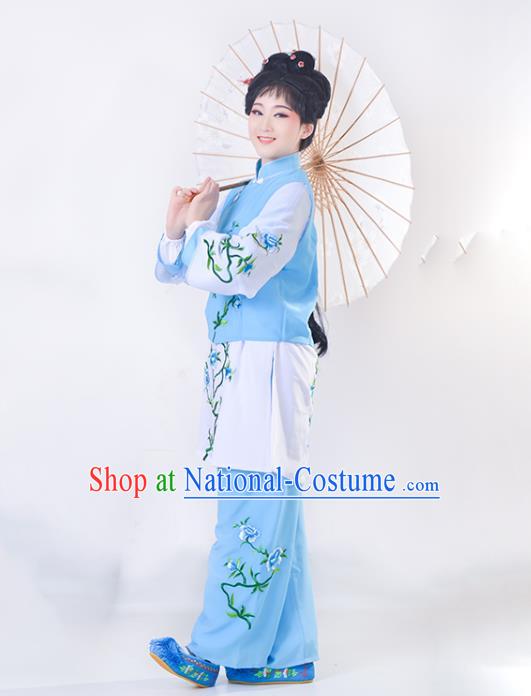 Chinese Shaoxing Opera Young Lady Blue Outfits Beijing Opera Clothing Traditional Peking Opera Servant Girl Dress Garment