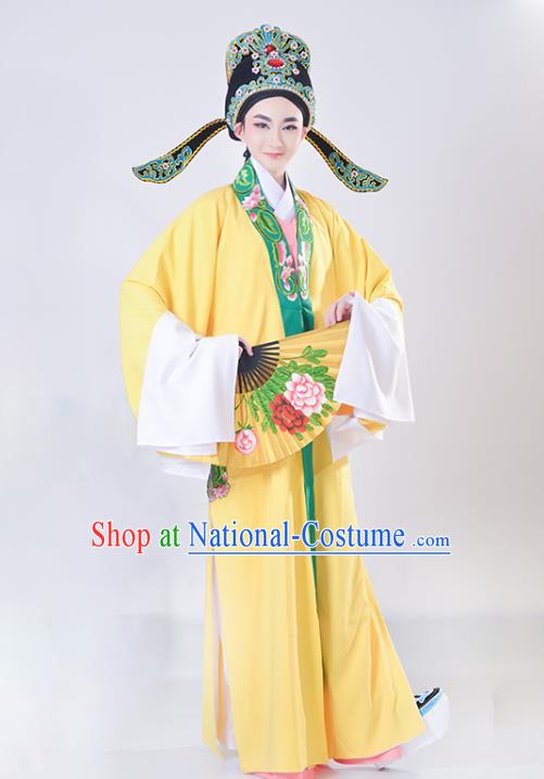 China Shaoxing Opera Scholar Clothing Traditional Peking Opera Young Male Yellow Cape Beijing Opera Niche Garment