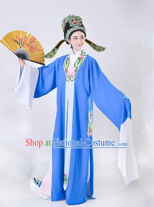 China Traditional Peking Opera Young Male Blue Cape Beijing Opera Niche Garment Shaoxing Opera Scholar Clothing