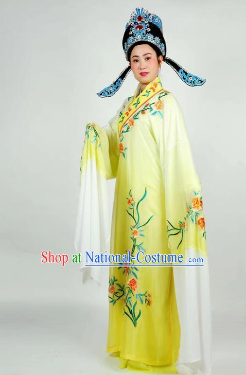 China Shaoxing Opera Scholar Clothing Traditional Peking Opera Xiaosheng Yellow Robe Garment