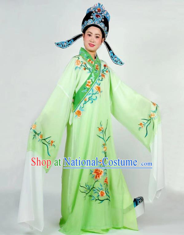 China Beijing Opera Garment Shaoxing Opera Scholar Clothing Traditional Peking Opera Xiaosheng Green Robe