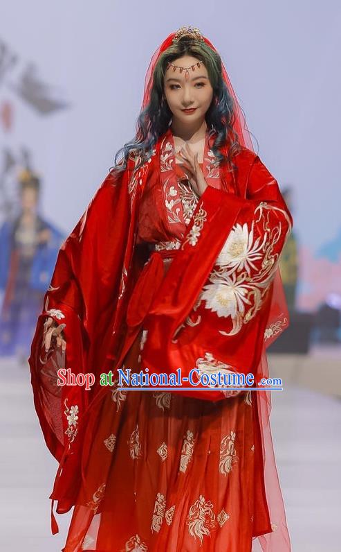 China Ancient Palace Princess Red Hanfu Dress Garments Traditional Tang Dynasty Young Beauty Historical Clothing