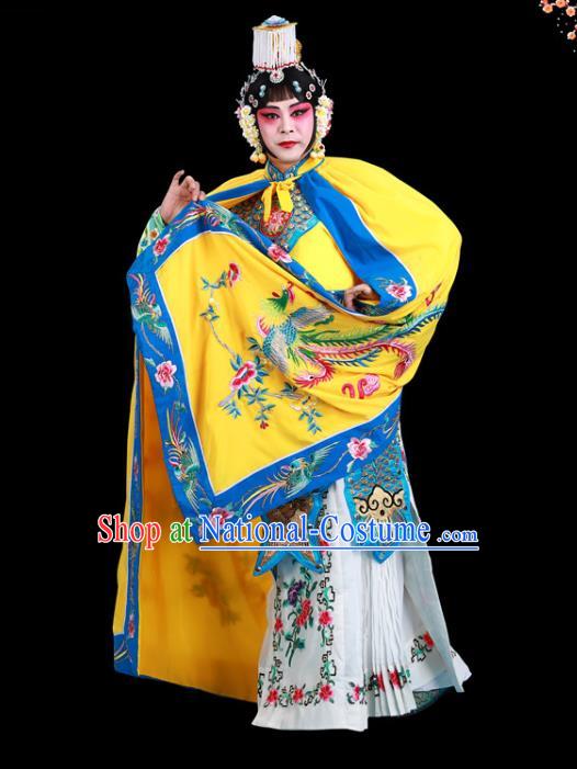 Chinese Traditional Peking Opera Hua Tan Yellow Cape Garment Beijing Opera Empress Embroidered Cloak Clothing