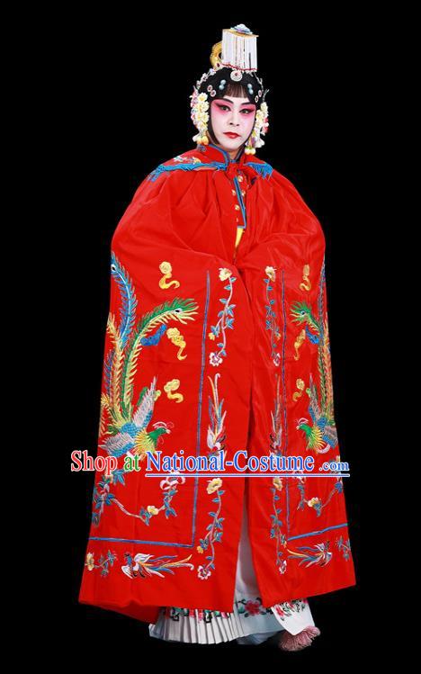 Chinese Beijing Opera Empress Embroidered Cloak Clothing Traditional Peking Opera Hua Tan Red Cape Garment