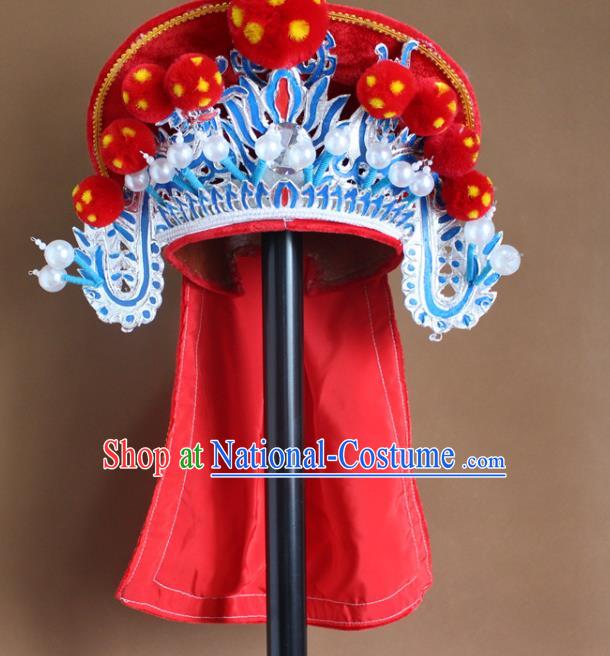 China Beijing Opera Blues Headwear Shaoxing Opera Female General Hua Mulan Hat Helmet