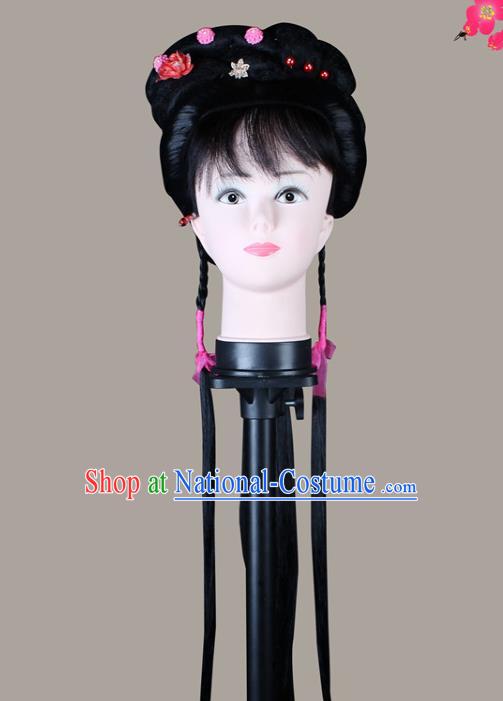 China Shaoxing Opera Servant Lady Wigs Sheath Hair Accessories Beijing Opera Village Girl Headwear