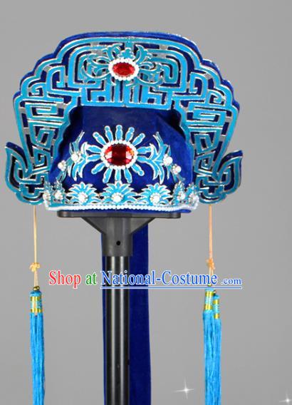 China Traditional Huangmei Opera Headdress Beijing Opera Xiaosheng Headwear Shaoxing Opera Scholar Blue Hat