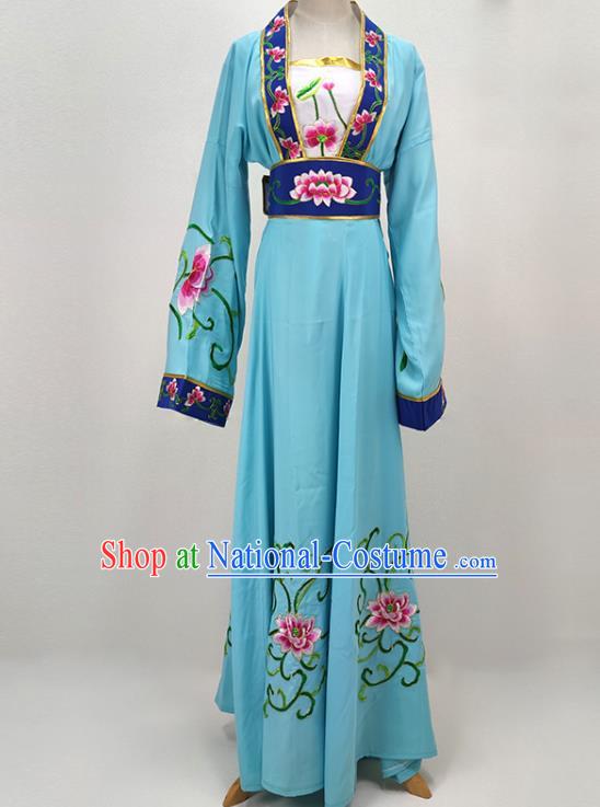 Chinese Traditional Peking Opera Actress Blue Dress Shaoxing Opera Fairy Garment Beijing Opera Hua Tan Clothing