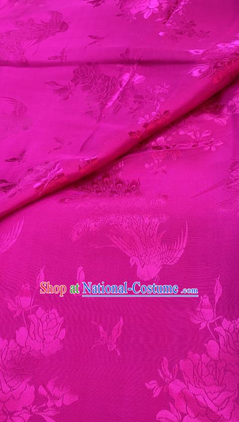 China Jacquard Rosy Tapestry Drapery Classical Butterfly Phoenix Pattern Silk Fabric Traditional Cheongsam Brocade Cloth