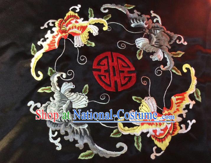 Chinese Traditional Embroidered Butterfly Cloth Patch Hand Embroidery Black Silk Applique Craft