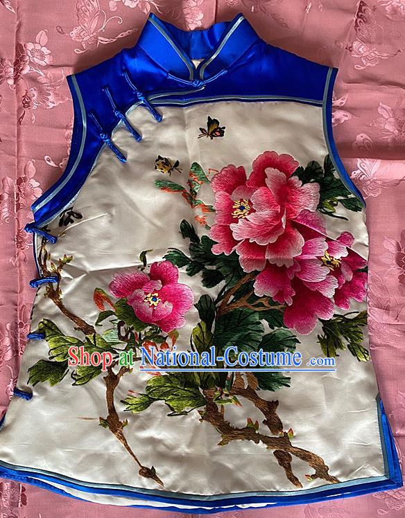 China Traditional Silk Waistcoat National Embroidered Clothing Tang Suit Embroidery Peony Vest