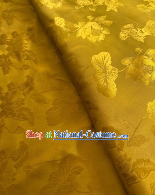 China Classical Mandarin Duck Lotus Pattern Silk Fabric Traditional Cheongsam Brocade Cloth Jacquard Yellow Tapestry Drapery