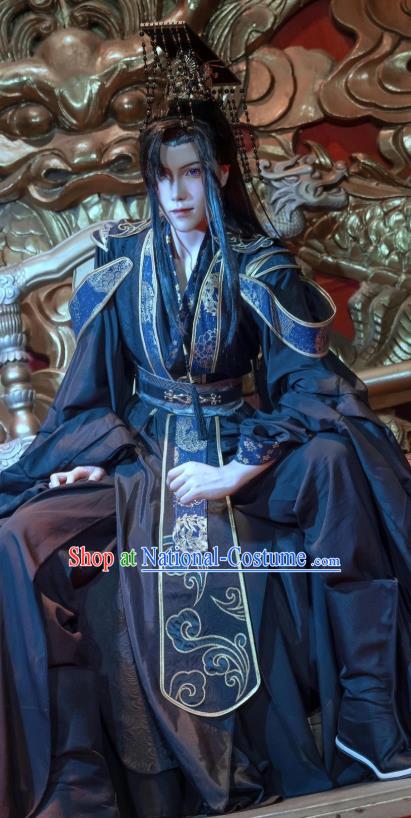 Chinese Ancient Emperor Hanfu Clothing Traditional Drama Cosplay Royal King Black Garment Costume