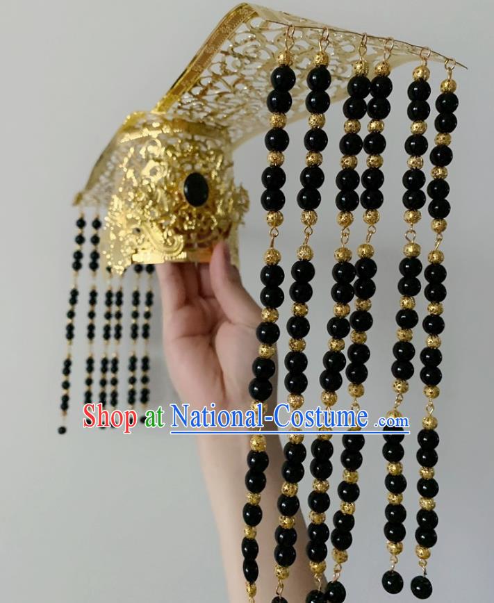 China Ancient Emperor Tassel Hat Traditional Cosplay Qin Dynasty Monarch Headwear