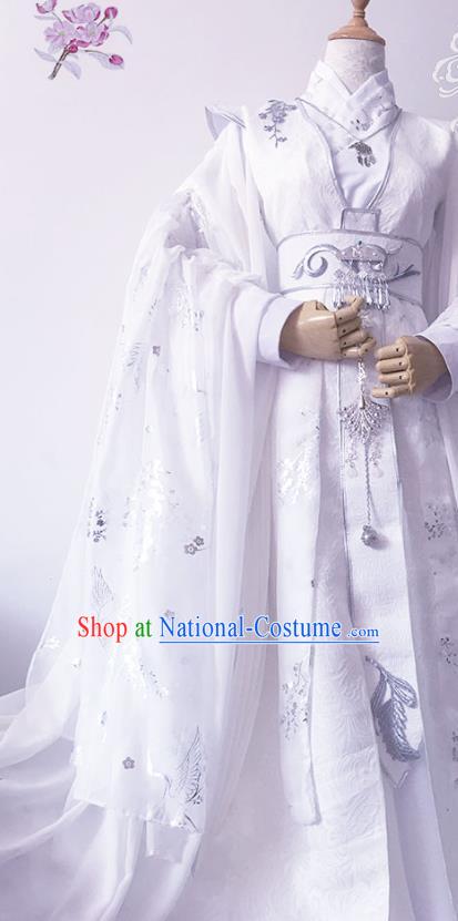 Chinese Ancient Young Knight White Hanfu Clothing Traditional Drama Cosplay Swordsman Chu Wanning Garment Costume