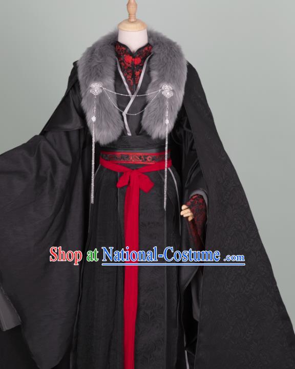 Chinese Ancient Royal King Black Hanfu Clothing Traditional Drama Cosplay Swordsman Gu Yun Garment Costume