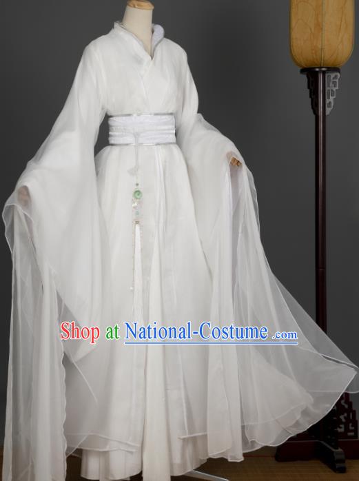 Chinese Traditional Cosplay Swordsman Chu Wanning Garment Costumes Ancient Young Knight White Hanfu Clothing