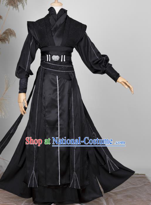 Chinese Traditional Cosplay Young Knight Garment Costumes Ancient Swordsman Black Hanfu Clothing