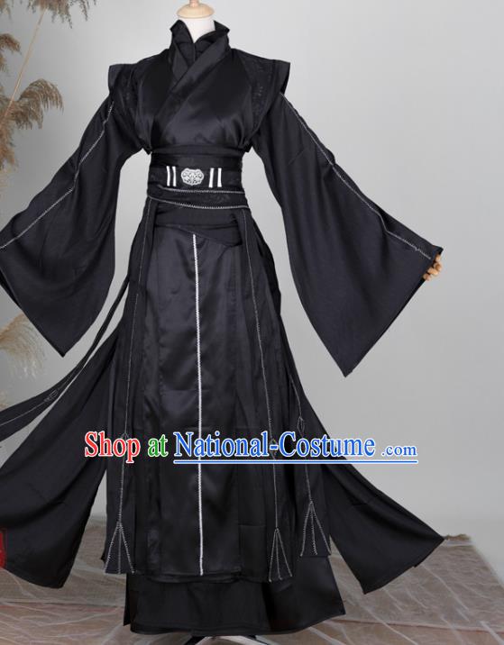 Chinese Ancient Swordsman Black Hanfu Clothing Traditional Cosplay Royal Highness Garment Costumes