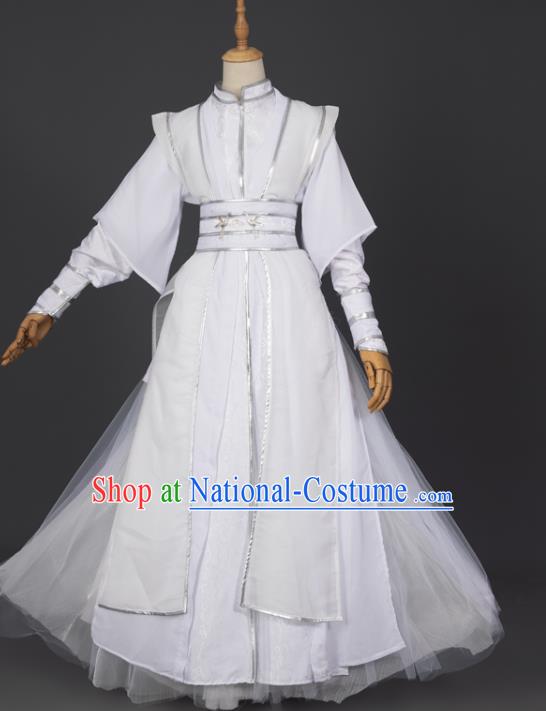 Chinese Ancient Young Swordsman White Hanfu Clothing Traditional Cosplay Ming Dynasty Childe Chu Wanning Garment Costumes