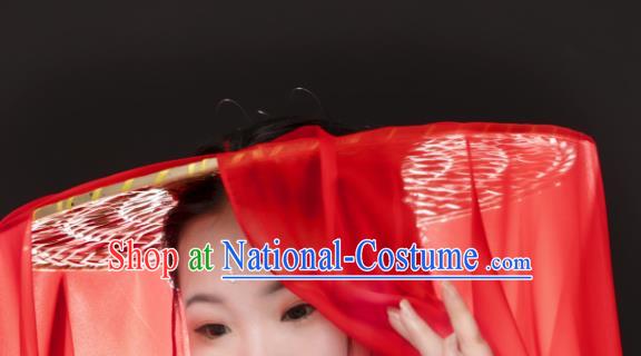 China Traditional Ming Dynasty Swordswoman Red Veil Headwear Ancient Princess Bamboo Hat